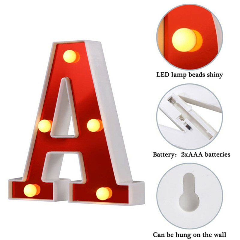 Red 26 English Letter LED Night Light Marquee Alphabet Lamp Home Club Outdoor Indoor Christmas Party Wedding Wall Decoration
