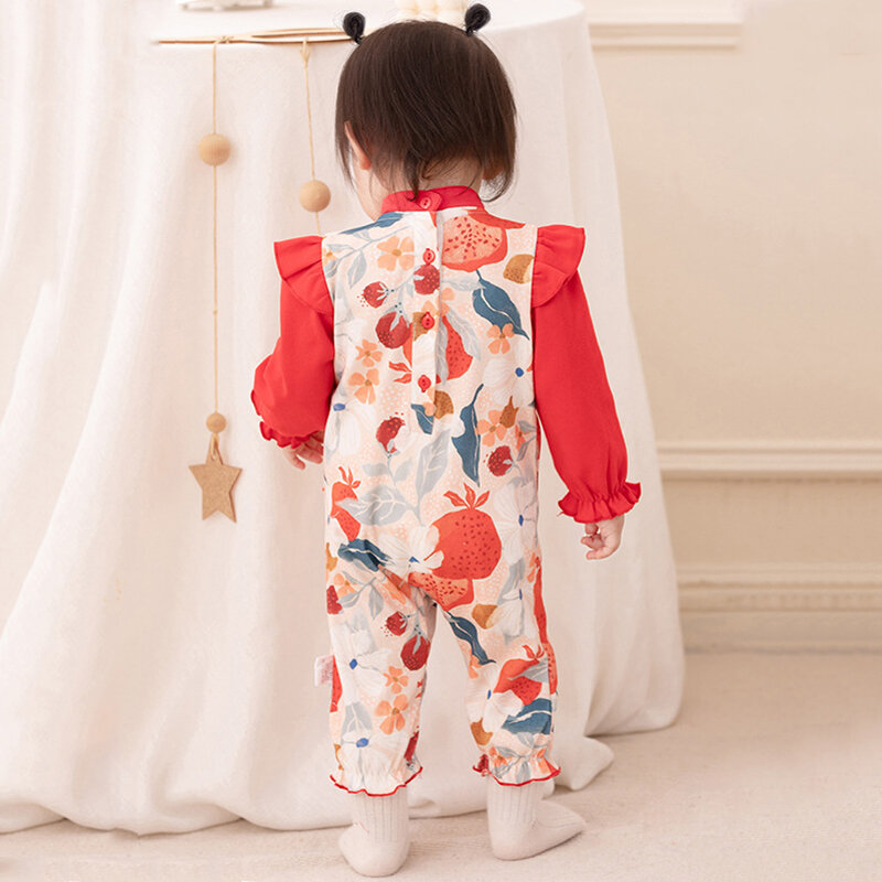 2023NEW Chinese Hanfu For Girls Infant Tang Suit Red Jumpsuit Chinese Traditional New Year Outfit Embroidery Romper