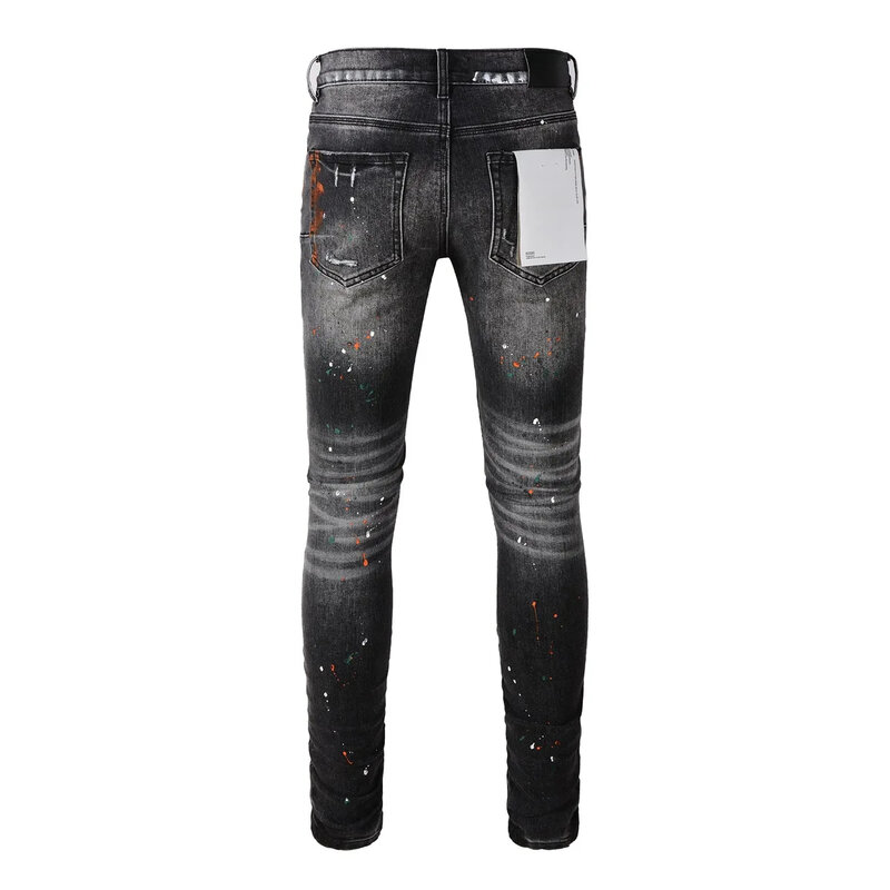 Jeans di marca ROCA viola moda di alta qualitàhigh street black hole patch repair pantaloni in denim attillati convessi bassi 28-40 pantaloni taglia