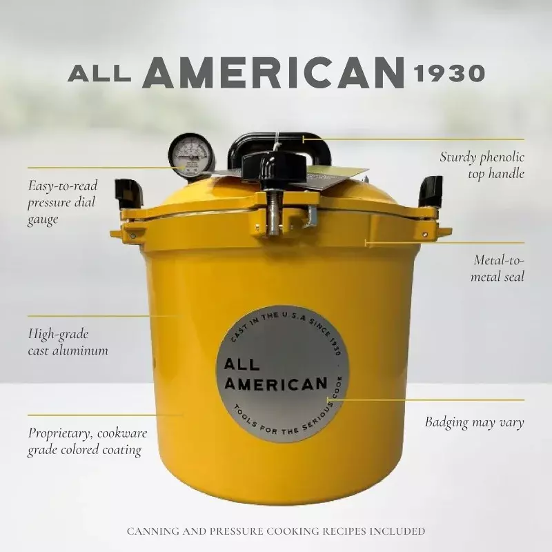 All American 1930 21.5qt Pressure Cooker/Canner (The 921), Mustard -  - Suitable for Gas, Electric, or Flat Top Stoves