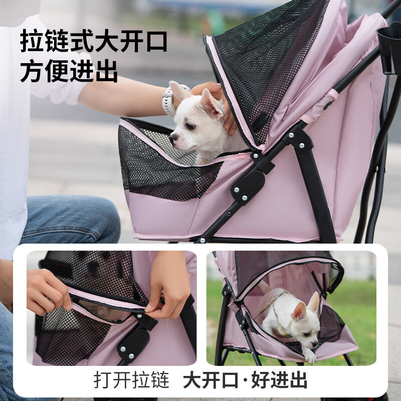 Cochecito de viaje ligero para mascotas, carrito compacto y portátil de 4 ruedas, plegable, para perros pequeños y medianos