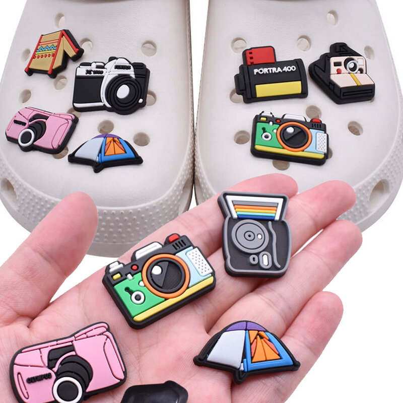 Hot Sale 1pcs PVC Shoe Accessories for Crocs Charms Camera Badge Women Sandals Buckle Kids Pins Men Decoration Jeans X-mas Gift