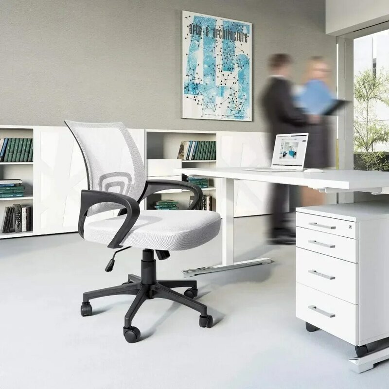 Krzesło biurowe ze środkowym oparciem Siatkowe obrotowe krzesło biurowe z podłokietnikami Biały fotel komputerowy Krzesła meblowe do gier Tania poduszka