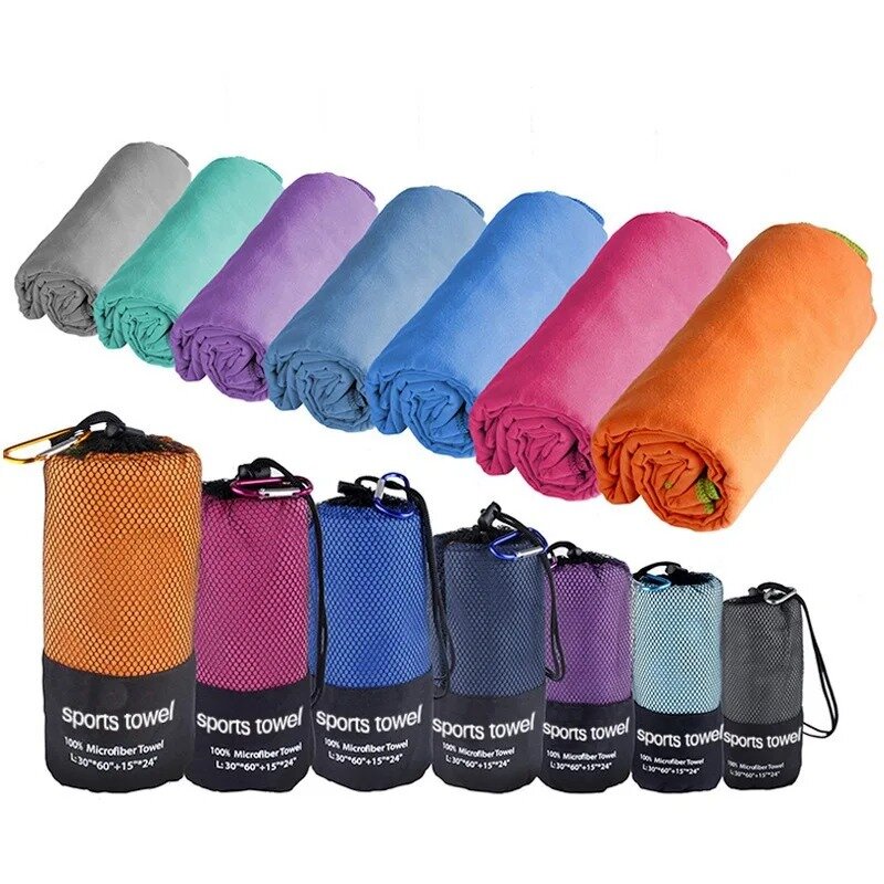 Toalha de microfibra de secagem rápida para acampar, esportes, fitness, caminhadas, ioga, praia, toalha macia e confortável com bolsa de malha leve
