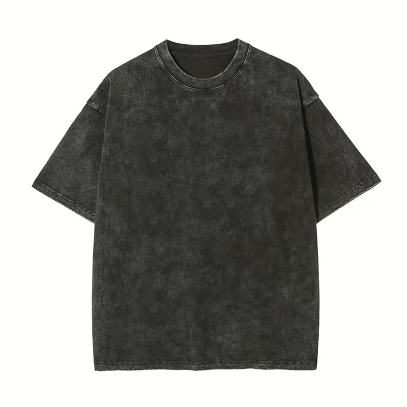 Kaus lengan pendek pria dan wanita retro uniseks, T-shirt longgar remaja merek mode Amerika 230GSM