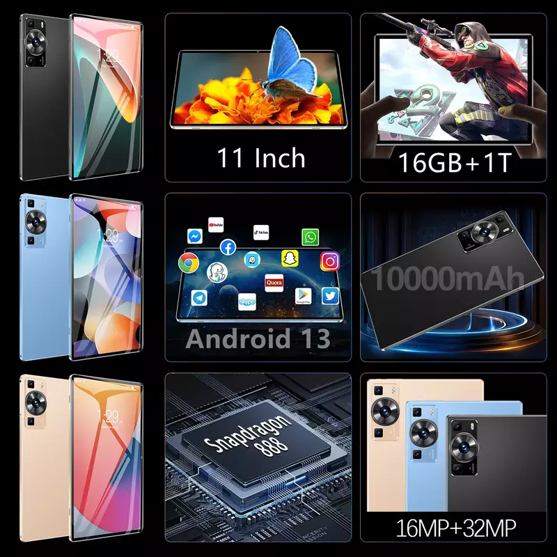 Tableta P60 Pro Original, dispositivo con Android 13, 16GB + 1TB, 11 pulgadas, Snapdragon 2024, 5G, Tarjeta SIM Dual, llamada telefónica, WIFI, HD, 4K, Mi, 888