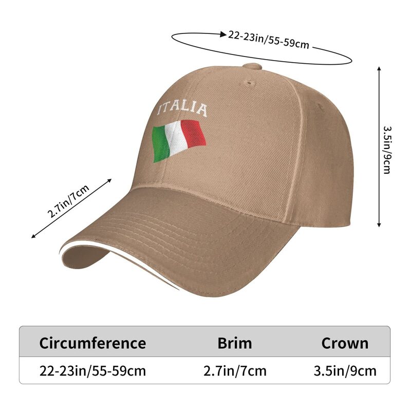 Italia Italy Italian Flag Sandwich Hat Adjustable Baseball Cap Casquette Fit Men and Women Dad Caps Natural