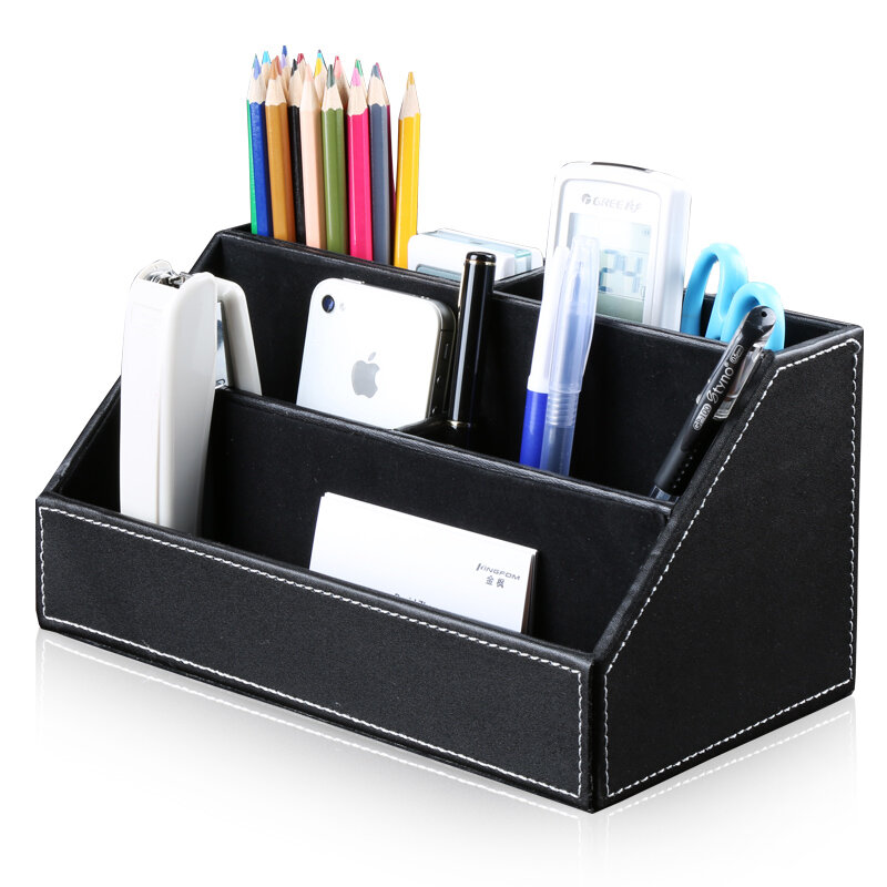 Luxury 4 Pcs Desk Organizer Set PU Leather Office Decor Stationery Pencil Holder Sticker Memo Box Pen Stand Mouse Pad T41H