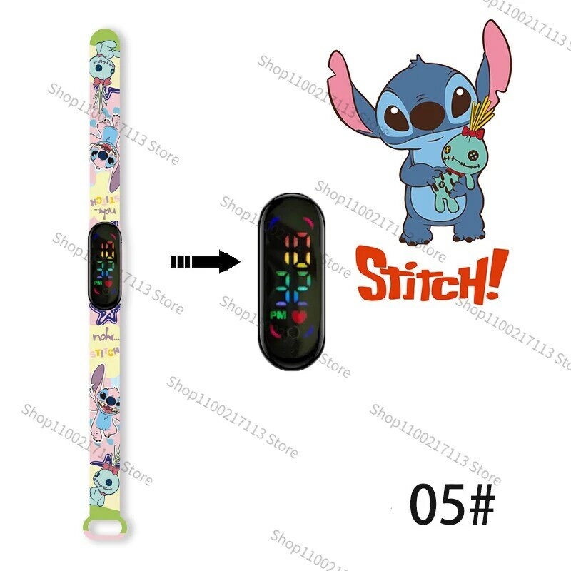 Disney-Stitch Relógios infantis, anime de desenho animado, pulseira luminosa, toque led, relógio esportivo à prova d'água, presentes infantis