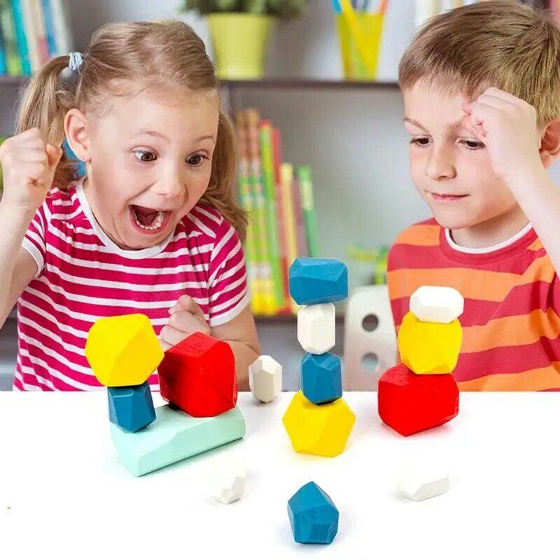 Batu pelangi kayu, permainan membangun batu berwarna, hadiah mainan edukasi kreatif untuk anak laki-laki dan perempuan di ulang tahun