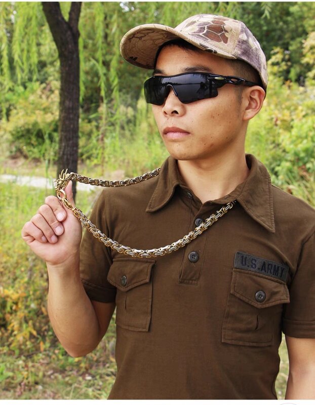 EDC kalung baja Titanium cambuk pertahanan diri kalung Fashion rantai pinggang kepala naga liontin gelang anak laki-laki gadget untuk pria hadiah keren