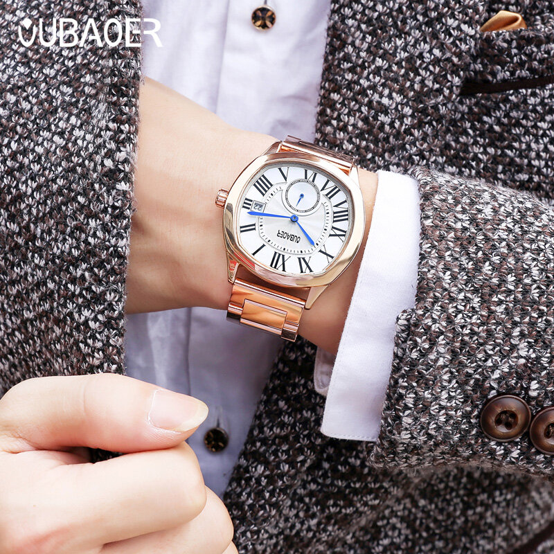 2023OUBAOER Men Watch Quartz Watches Male Roman Numerals Nylon Bule Business Wristwatches Casual Fashion 2023 Gift for Boyfriend
