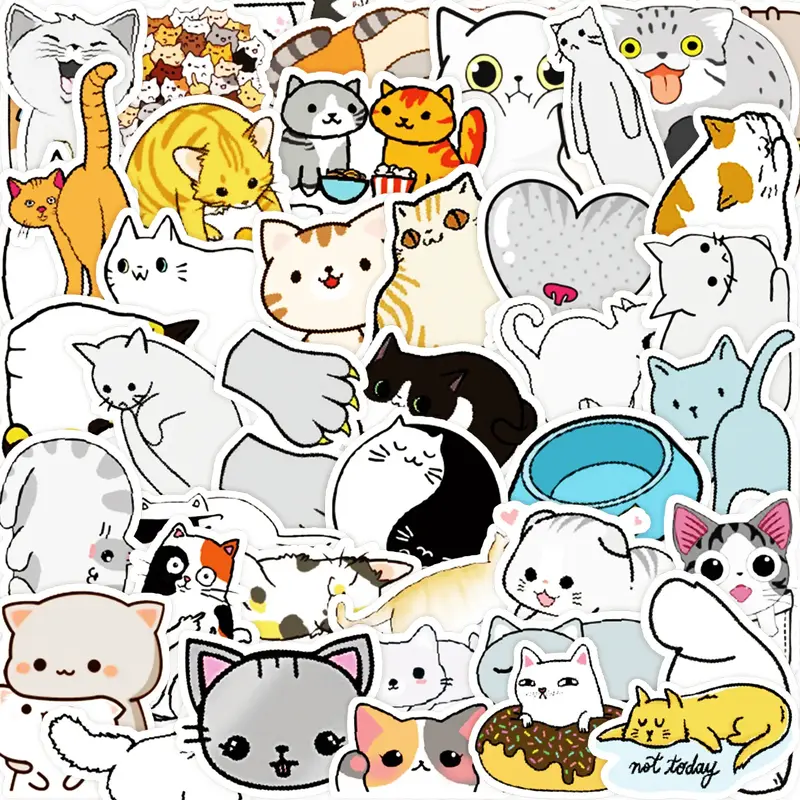 만화 고양이 방수 그래피티 스티커, 미적 장식 러기지 컵, 노트북 전화 일기 스크랩북, 어린이 스티커, 10 개, 30 개, 50 개