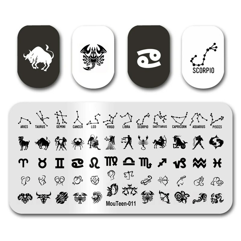 MouTeen014 juego de plantillas de manicura para estampado de uñas, letras góticas, estilo gótico, placas de estampado de uñas, caliente