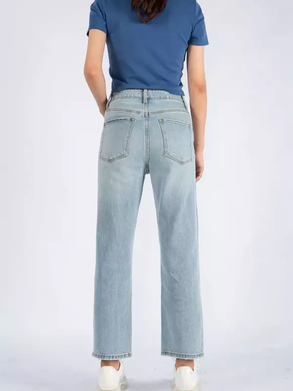 Casual Cotton Jeans For Women Straight High Waist 2024 Spring Summer Denim Ankle-length Pants