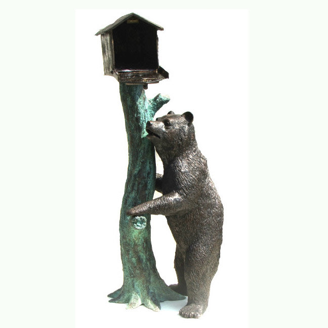 Patung kotak surat berseni untuk memanjat hewan beruang perunggu ukuran kecil taman luar ruangan