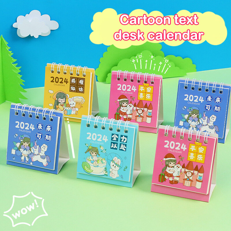 Mini Calendario de escritorio para niñas, suministros escolares de oficina con dibujos animados, conejos, notas de escritorio, varios estilos, 2024