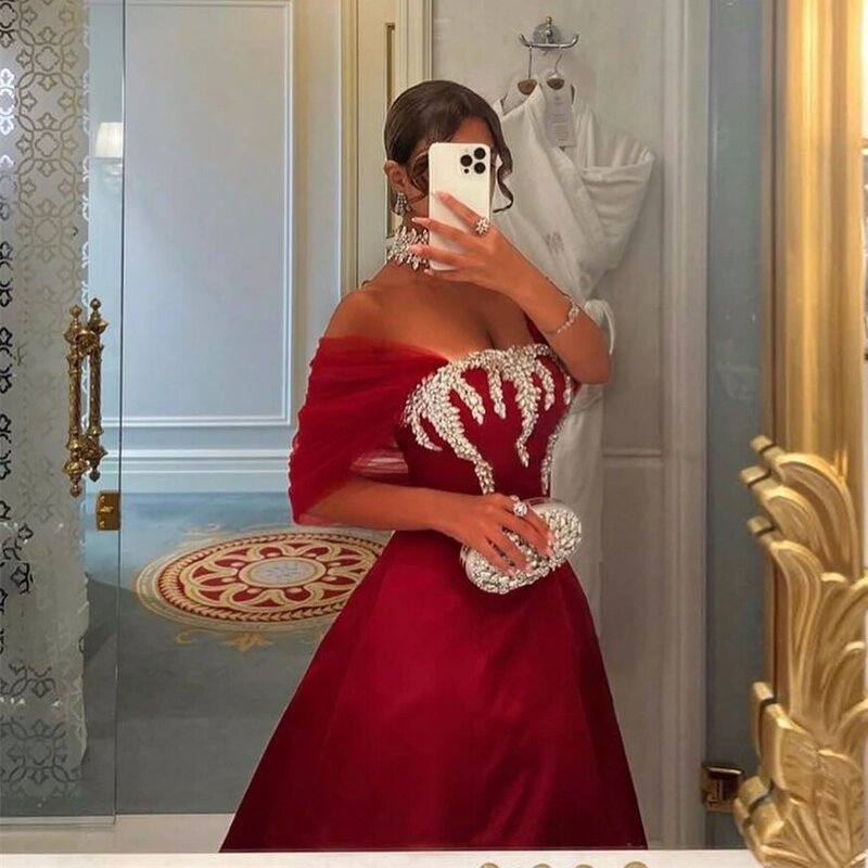 MOBUYE-Vestido de baile sem ombro feminino, árabe, Dubai, Linha A, manga curta, moda noturna, elegante festa, decote, 2022