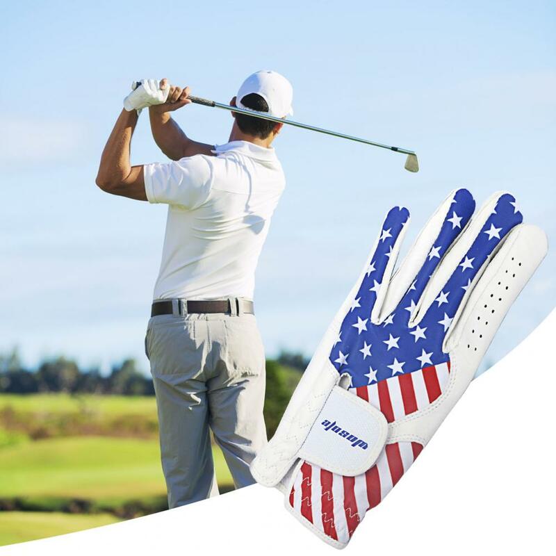Sarung tangan Golf pria, penutup dapat disesuaikan sarung tangan Golf dengan pola bendera Amerika tahan lama kulit sintetis untuk tangan kiri