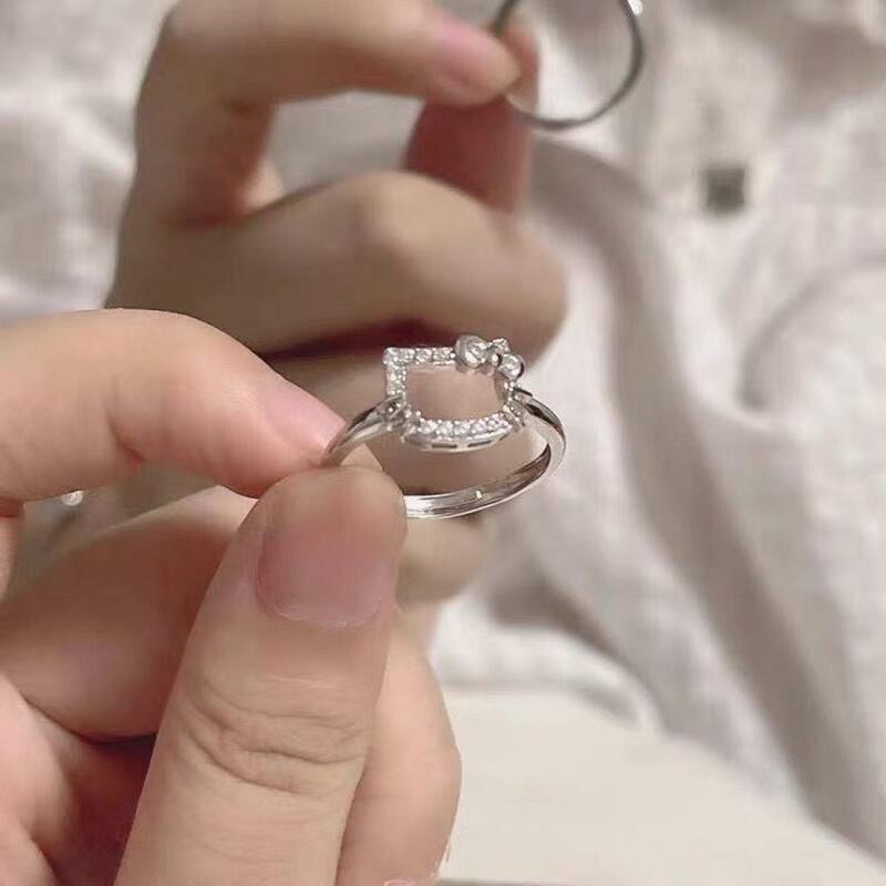 Hello Kitty Sanrio collana anello 2K Kuromi Melody catena lega argento cristallo femminile fascino strass Goth gioielli regalo di san valentino
