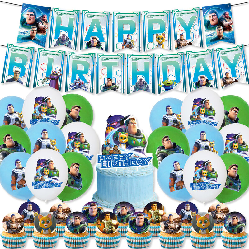 Disney-vajilla desechable con temática de Buzz Lightyear para niños, platos, vasos, servilletas, suministros de decoración para fiestas de cumpleaños