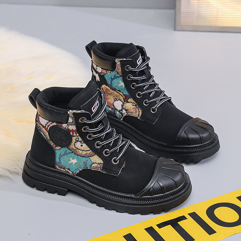 Trendy All-match Children Biker Boots Kid Tooling Boot  Mid Top Child Snow Boot Anti-slip Wear-resistant Girls Boys Shoes