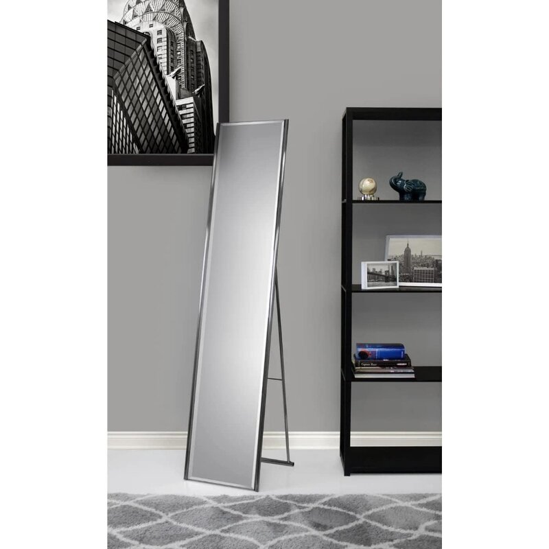 Espelho de corpo inteiro para o quarto, espelho moderno minimalista completo, cetim aço moldura dobrável, adequado para piso ao teto