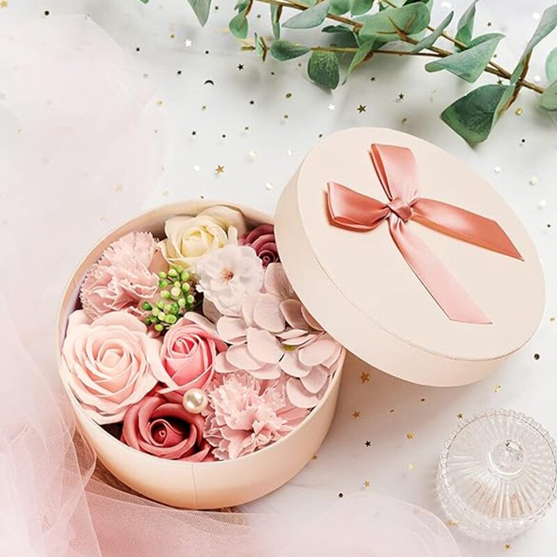 สบู่ดอกไม้ Carnation สบู่ดอกไม้กล่องกลมเล็กสบู่ดอกไม้ในกล่องของขวัญของขวัญของขวัญสำหรับวันวาเลนไทน์/วันแม่ฯลฯ