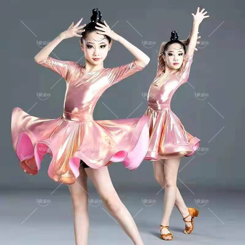 Girls Professional Latin Dancing Dress Kids Ballroom Salsa Dance Wear Clothing Children's Competitions Latin Stage Wear Clothes