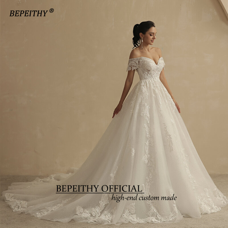 BEPEITHY принцесса блестящие свадебные платья для женщин 2022 невесты романтическое кружево без рукавов Свадебное бохо-платье Франция Robe De Soiree