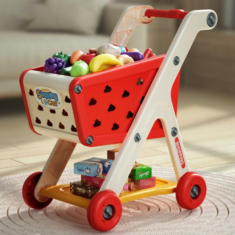 Carrello del supermercato giocattolo di ruolo per bambini carrello della spesa giocattolo con 25 accessori per frutta e verdura Mini carrello finta per ragazzi