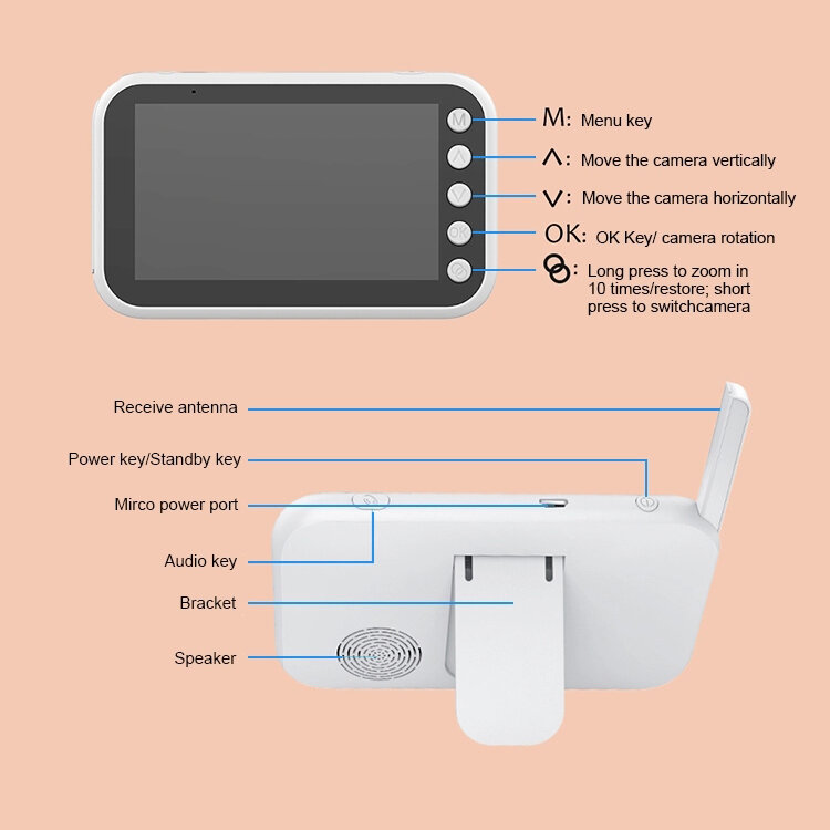 Kamera Monitor bayi 4.5 inci HD keamanan rumah kontrol PTZ kamera bayi monitor
