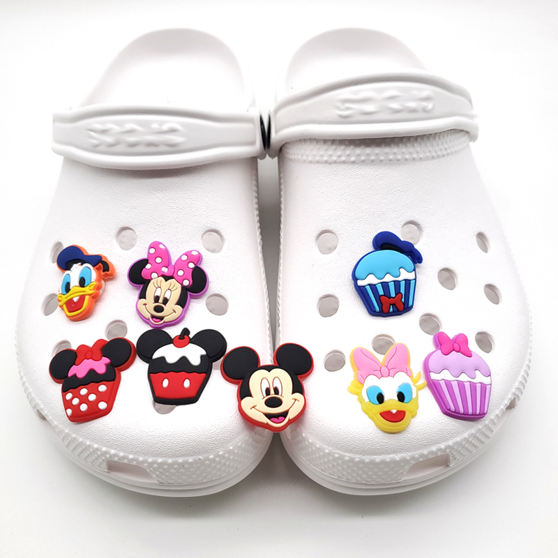 Cute Disney Mickey jibz 1pcs Cartoon character croc Shoe Charms DIY clogs Aceessories Fit Sandals pvc Decorate kids X-mas Gifts
