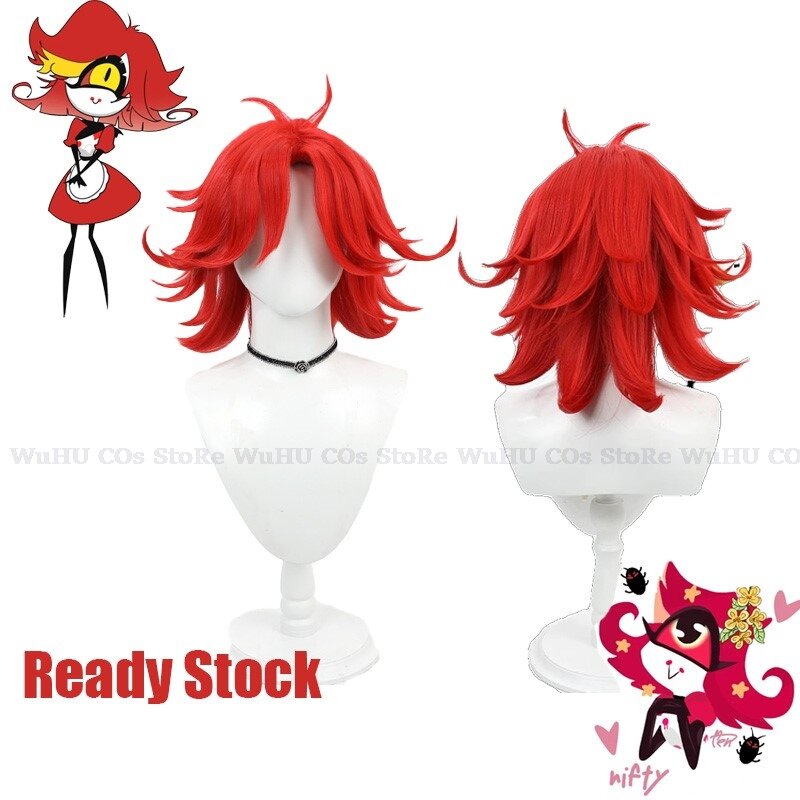 ReadyStock-Hazbin Cosplay Hotel Niffty Cosplay peluca Niffty peluca roja Niffty mujeres hombres Halloween Cosplay peluca