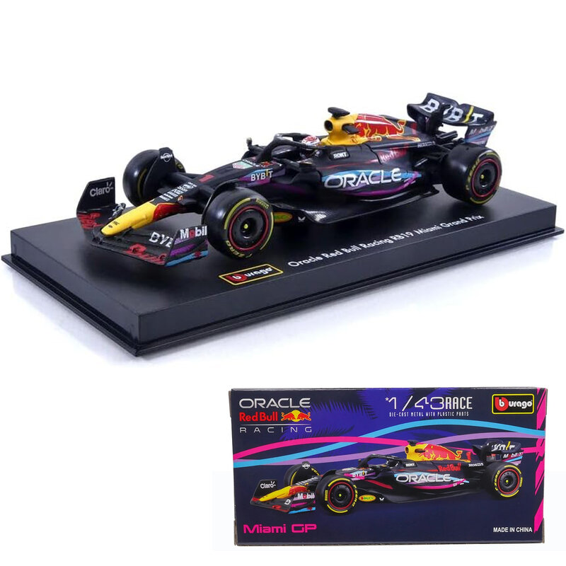 Bburago-Modelo de carro de liga fundido, Red Bull Racing, RB19, Miami, GP 2023, 1 #, Max Verstappen, Sergio Perez, 1:43, 11 #
