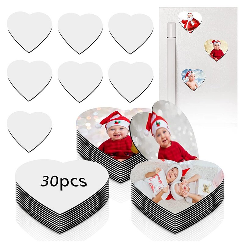 30Pcs Heart Shaped Sublimation Magnet Blanks Wedding Valentines Day Refrigerator Magnets Love Heart Wall Door Decoration White