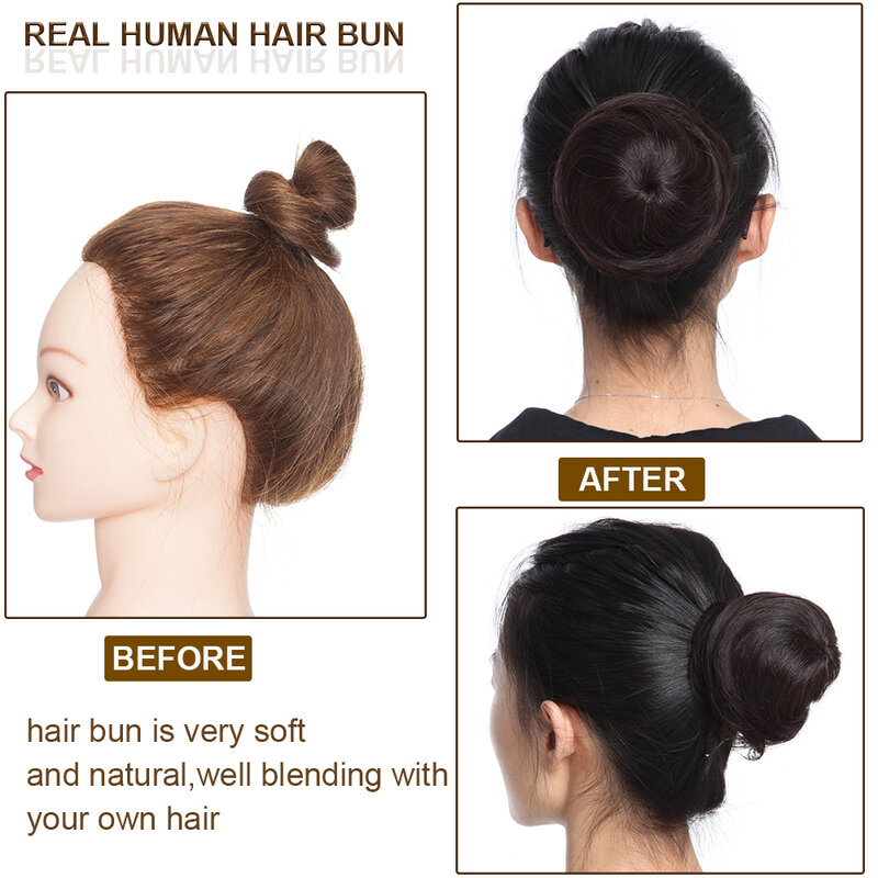 100% Rambut Manusia Sanggul Donat Klip Updo Di Hairpiece Serut Sanggul Ekor Kuda Ekstensi Scrunchies Potongan Rambut untuk Wanita
