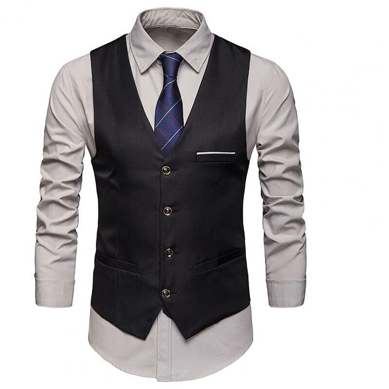 Chaleco Ajustado de Color sólido para hombre, chaqueta sin mangas con cuello en V y botones, Formal, de negocios, estilo coreano, 2023