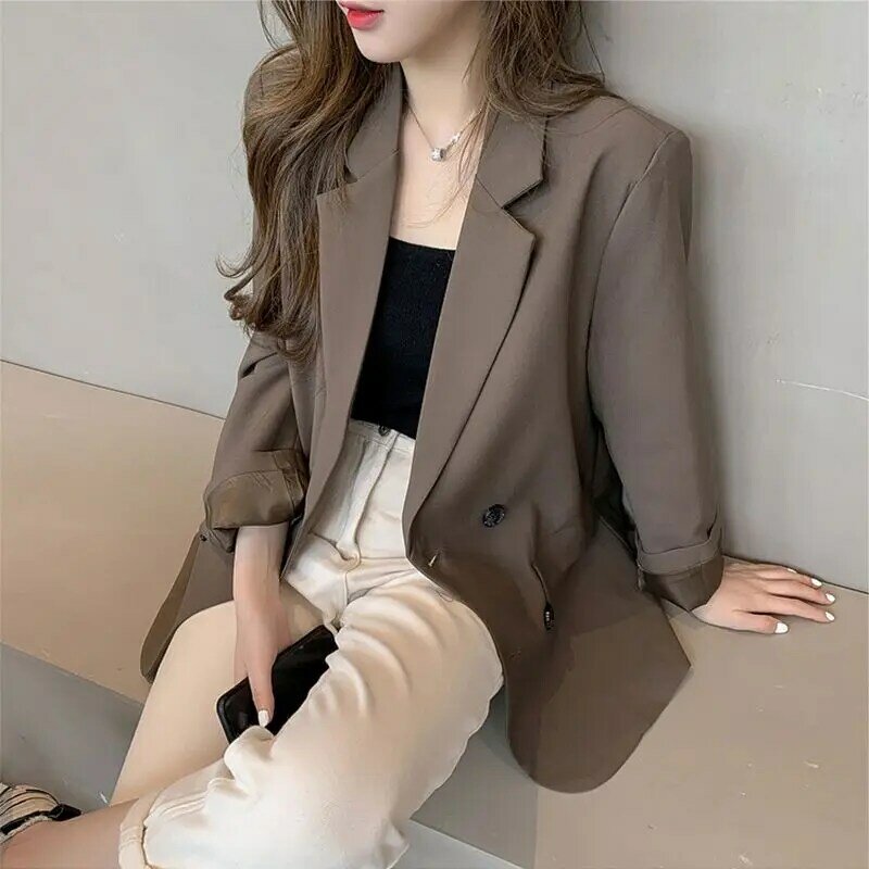 Blazer de Luxe à Manches sulfpour Femme, Vêtement de Bureau, Style Coréen Chic, avec Poches, Noir, Streetwear, Nouvelle Collection