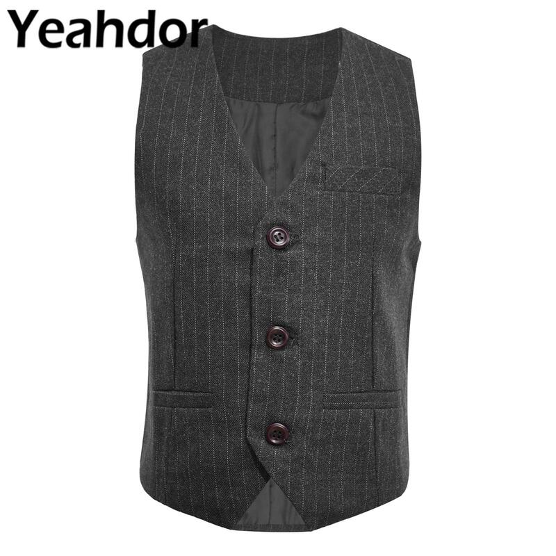 Kids Boys Gentleman Vest Single Breasted Sleeveless Suits Vests Children British Style Waistcoat Wedding Formal Party Costumes