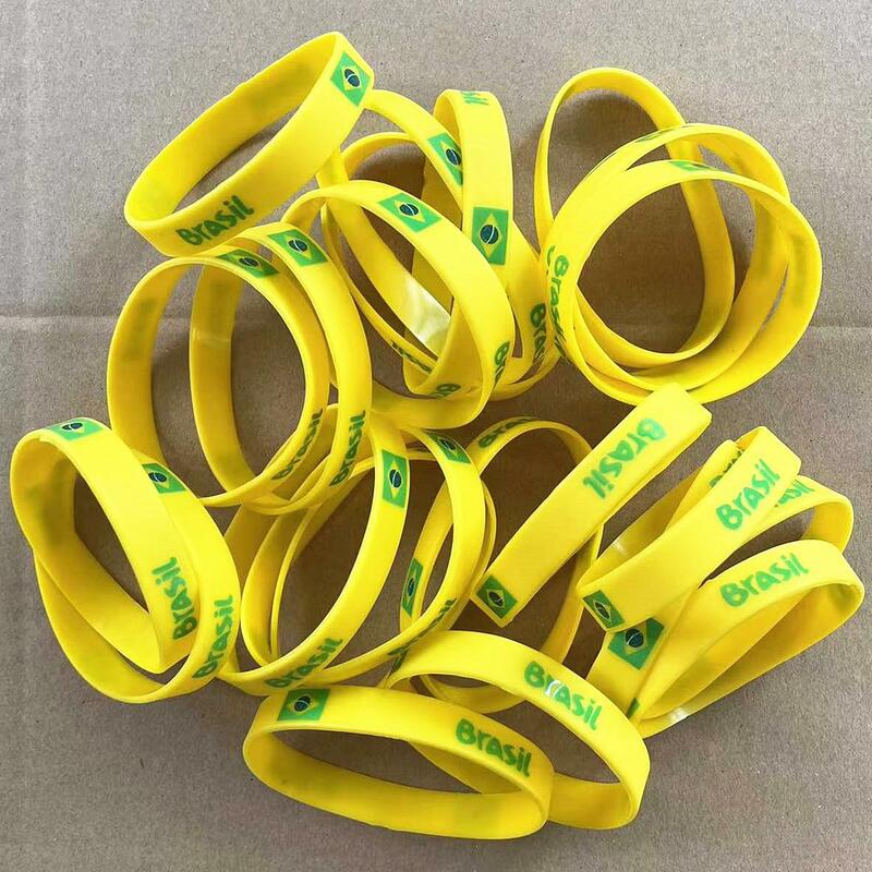 Wholesale 80pcs Brazil Flag Silicone Bracelets Sports Game Wristbands National Wrist Strap for Men Women Rubber Band Accessories