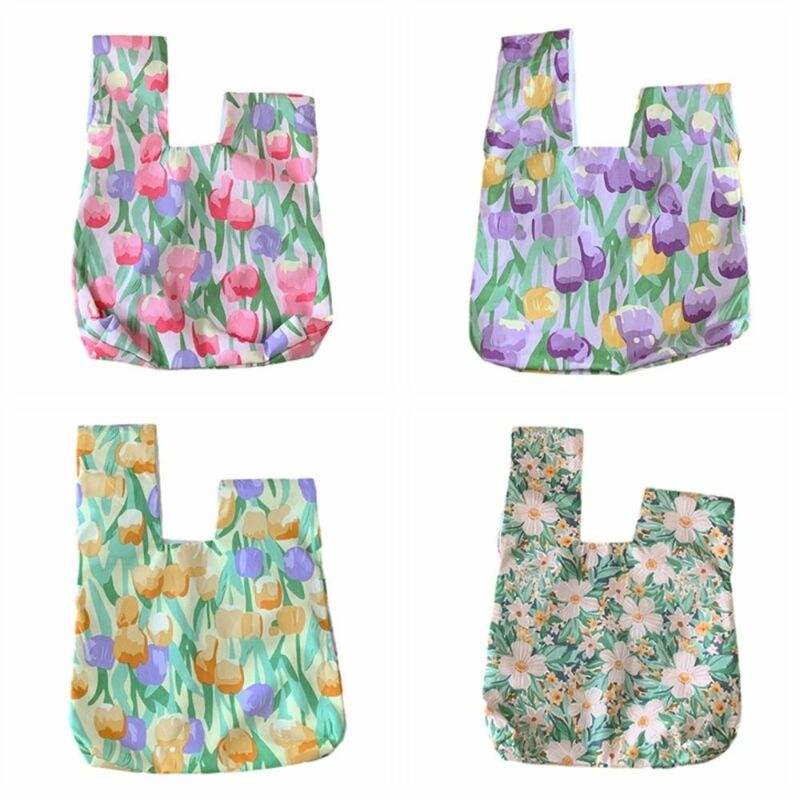 꽃 프린트 꽃 매듭 손목 가방, 조끼 모양 대용량 소형 튤립 토트백, 보관 가방, 한국 스타일