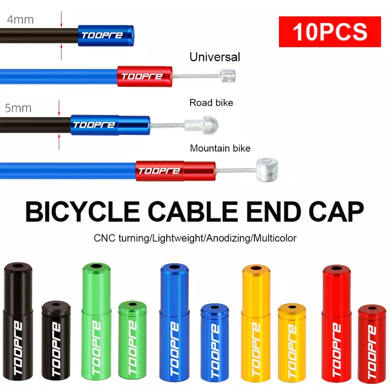 TOOPRE-Cabos de bicicleta End Cap, Liga de alumínio, Road Bike, Brake Shifter, Carcaça do cabo, End Cap, Fio Capa Poeira, MTB, 4mm, 5mm, 10Pcs Set