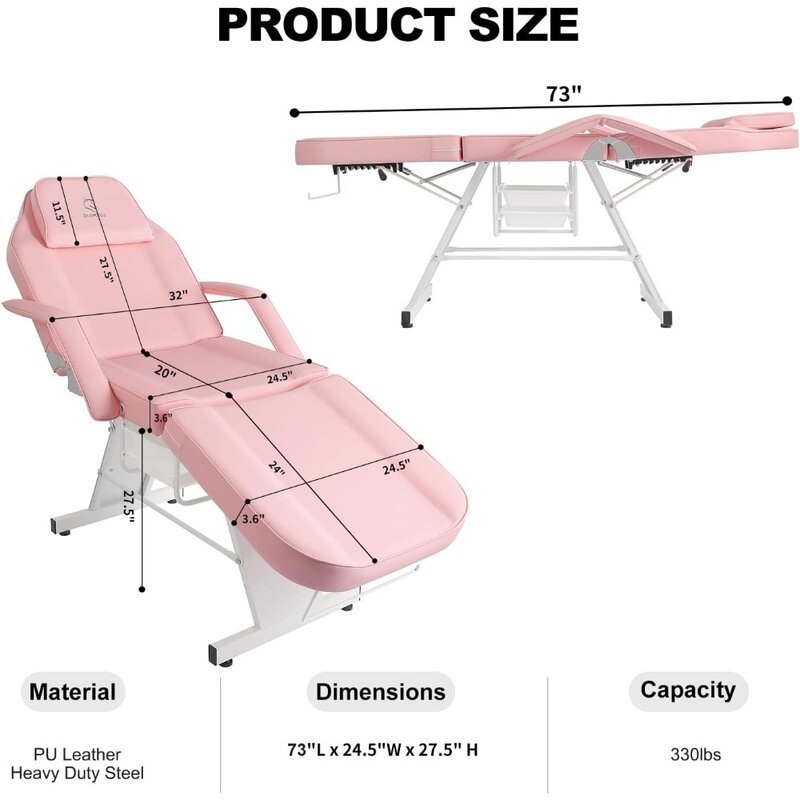 Facial Chair Lash Bed Tattoo Char Massage Table 73in 3-Section Multipurpose Massage Bed Professional Tattoo Table Salon