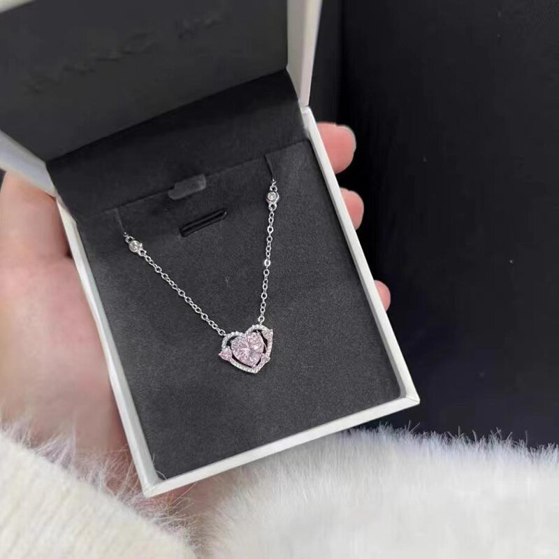 New 925 Sterling Silver Luxury Zircon Sweet Heart Pendant Necklaces For Women Designer Jewelry Gift Female Jewelry Free Shipping