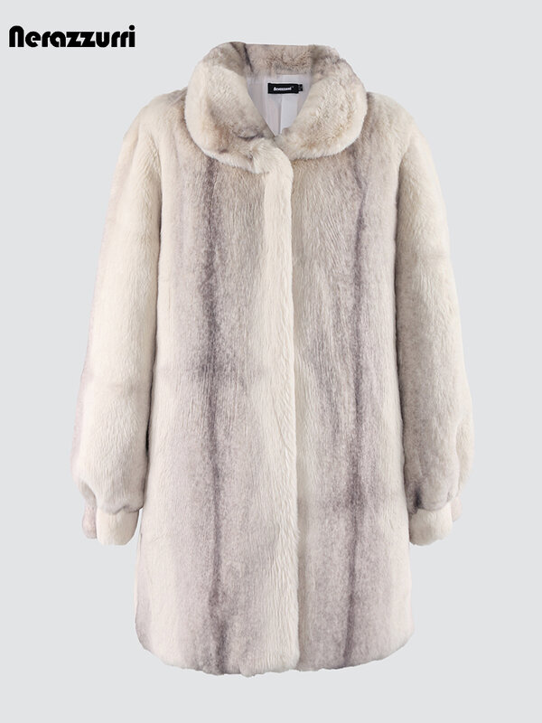Nerazzurri inverno colorato spesso caldo gradiente cappotto di pelliccia sintetica donna manica lunga sciolto elegante lusso elegante giacca soffice 2023