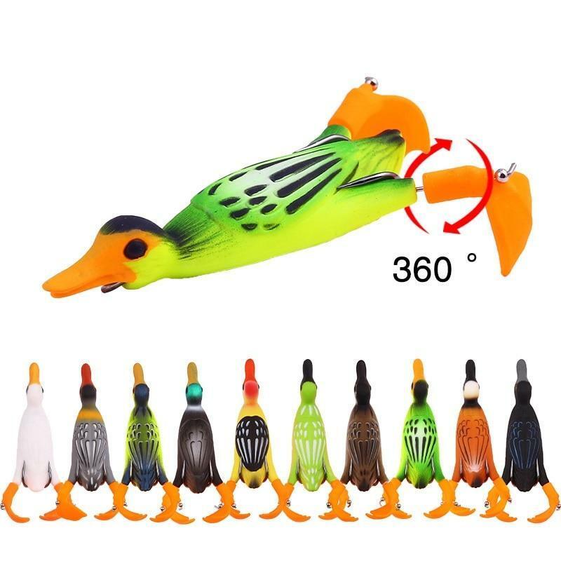 Propeller Flipper Duck Fishing Lure Soft Lure Hollow Body Prop Topwater Catfish Artificial Wobblers 2-Legs Ducking Frog Lure
