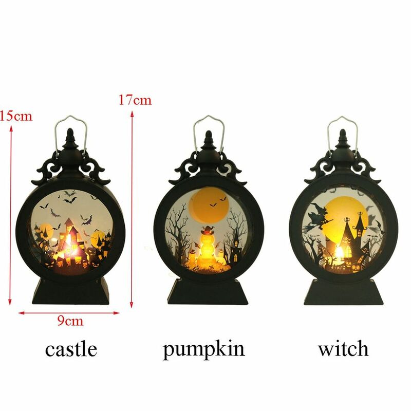 Adorno colgante con diseño de Castillo, calabaza, bruja, linterna Vintage, decoración de Halloween, diseño de fiesta de Halloween, luz de viento pequeña