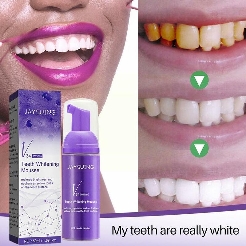 Mousse blanqueador de limpieza dental V34, elimina las manchas, pasta de dientes, higiene bucal y blanqueadora, 5 M9U7
