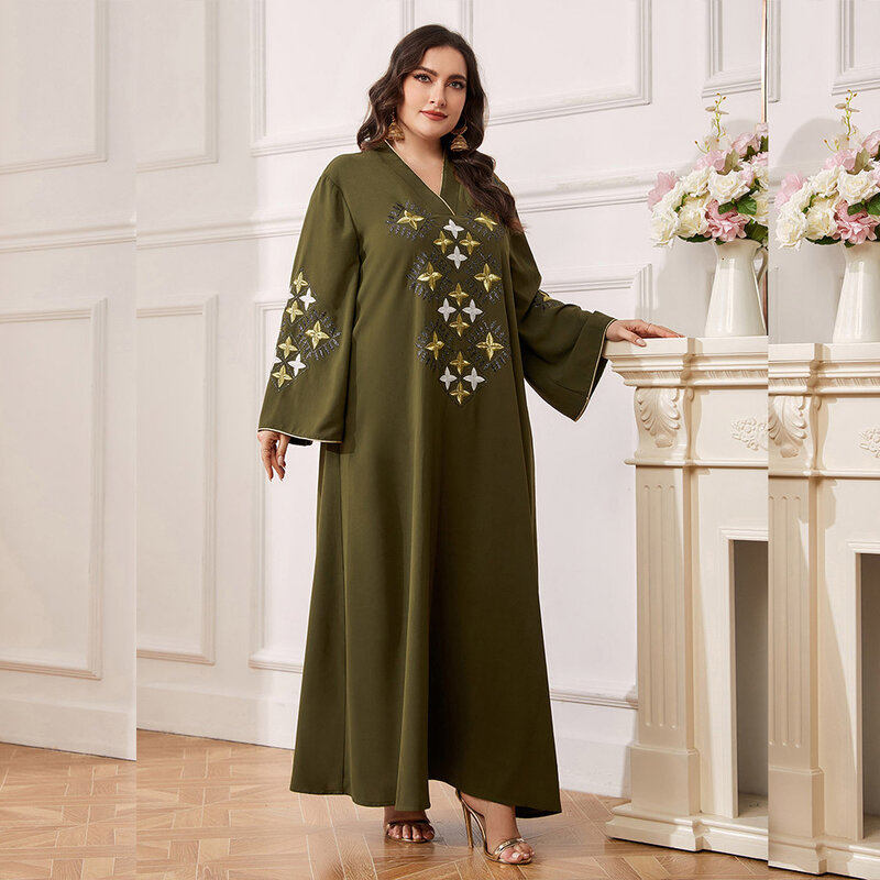 Femme Musulman Embroidery Muslim Women Loose Maxi Dress Dubai Abaya Turkey Kaftan Arabic Robe Eid Djellaba Ramadan Party Gown